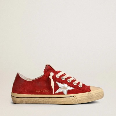 Golden Goose V-Star Sneaker In Dark Red Suede With Silver Star And Heel Tab Golden Goose V-Star Sneaker In Dark Red Suede With Silver Star And Heel Tab