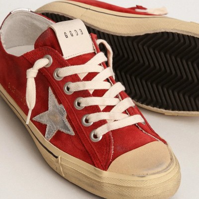 Golden Goose V-Star Sneaker In Dark Red Suede With Silver Star And Heel Tab Golden Goose V-Star Sneaker In Dark Red Suede With Silver Star And Heel Tab