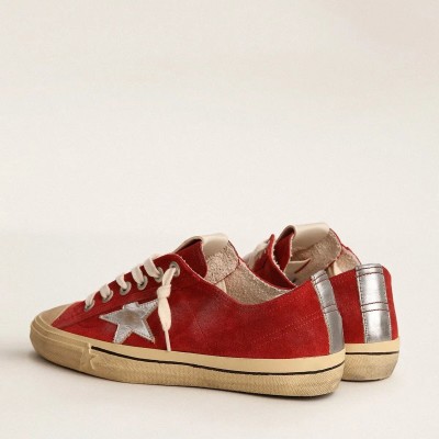 Golden Goose V-Star Sneaker In Dark Red Suede With Silver Star And Heel Tab Golden Goose V-Star Sneaker In Dark Red Suede With Silver Star And Heel Tab
