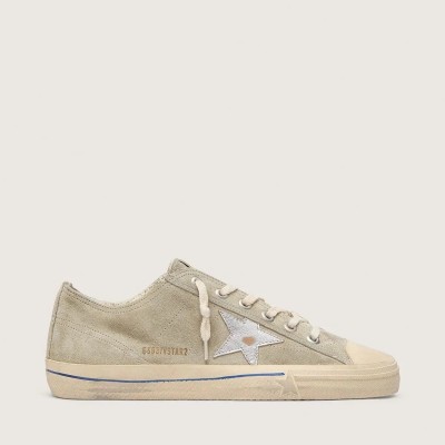 Golden Goose V-Star Sneaker In Dove-Gray Suede With Silver Metallic Leather Star Golden Goose V-Star Sneaker In Dove-Gray Suede With Silver Metallic Leather Star