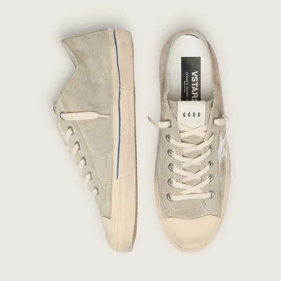 Golden Goose V-Star Sneaker In Dove-Gray Suede With Silver Metallic Leather Star Golden Goose V-Star Sneaker In Dove-Gray Suede With Silver Metallic Leather Star