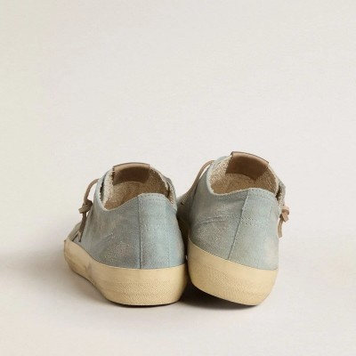Golden Goose V-Star Sneaker In Light Blue Canvas With Dove-Gray Leather Star Golden Goose V-Star Sneaker In Light Blue Canvas With Dove-Gray Leather Star