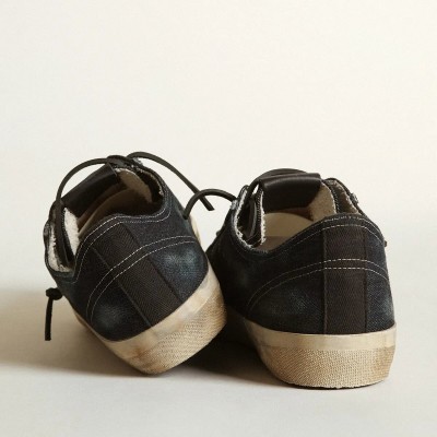 Golden Goose V-Star Sneaker In Midnight-Blue Denim With Black Leather Star And Toe Golden Goose V-Star Sneaker In Midnight-Blue Denim With Black Leather Star And Toe