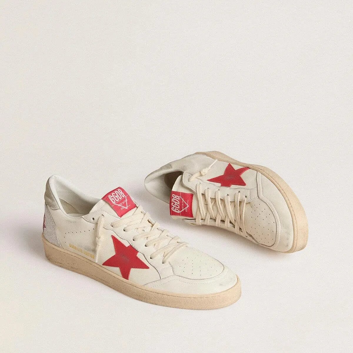 Golden Goose Valentine's Day Ball Star Sneaker With Red Leather Star And Red Swarovski Lettering Golden Goose Valentine's Day Ball Star Sneaker With Red Leather Star And Red Swarovski Lettering
