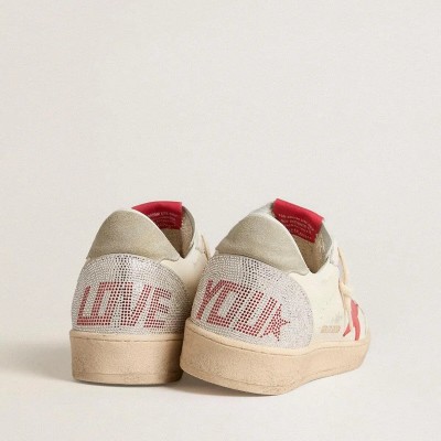 Golden Goose Valentine's Day Ball Star Sneaker With Red Leather Star And Red Swarovski Lettering Golden Goose Valentine's Day Ball Star Sneaker With Red Leather Star And Red Swarovski Lettering