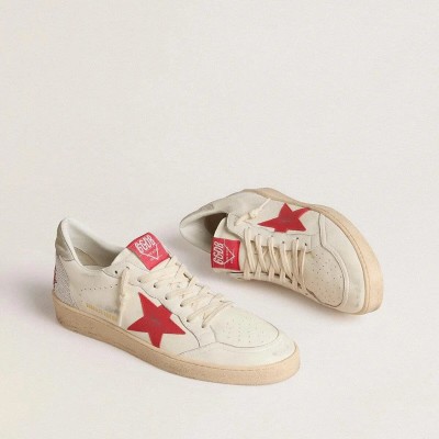 Golden Goose Valentine's Day Ball Star Sneaker With Red Leather Star And Red Swarovski Lettering