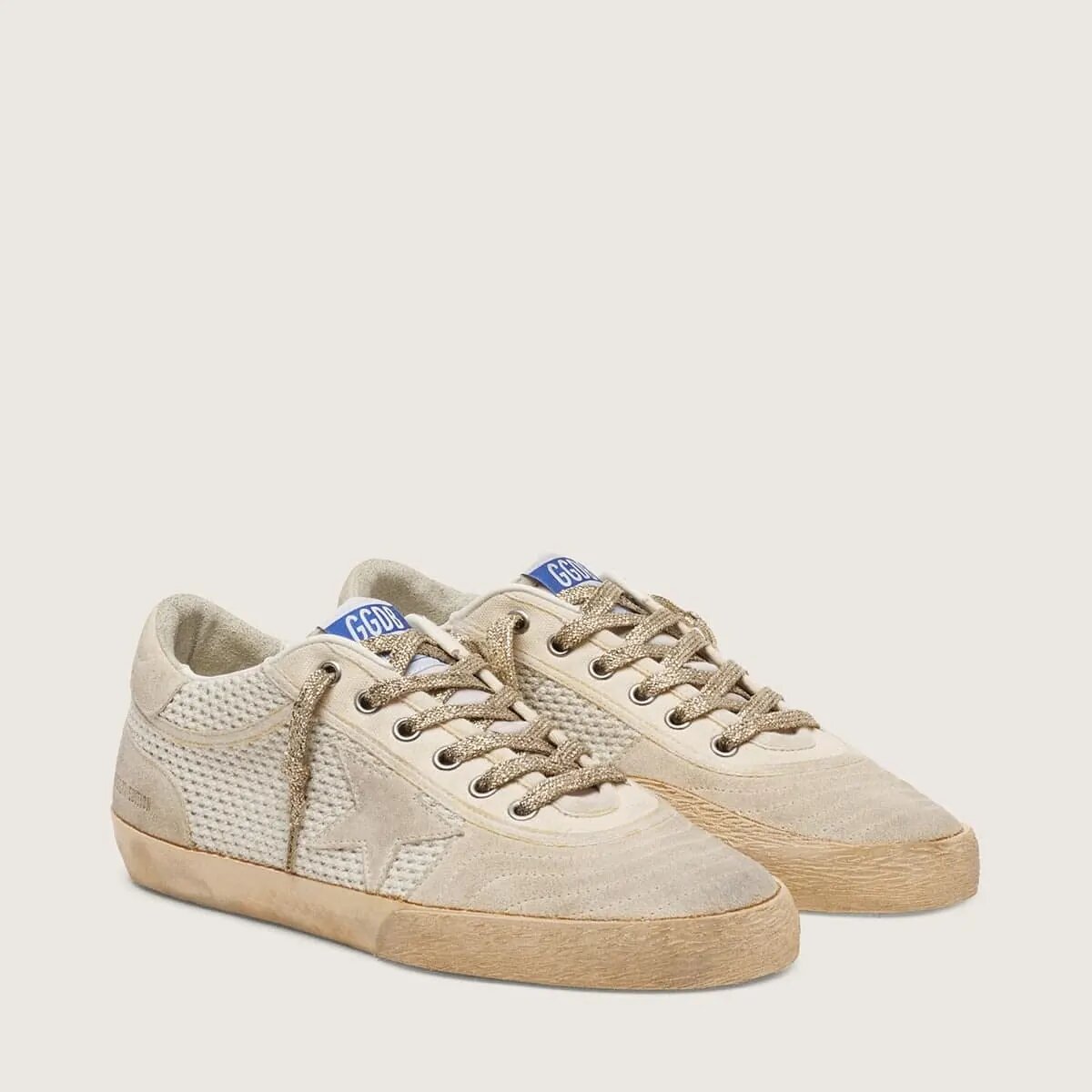 Golden Goose White And Beige Super-Star Lab Sneaker In Mesh And Suede Golden Goose White And Beige Super-Star Lab Sneaker In Mesh And Suede