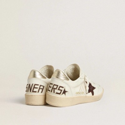 Golden Goose Ball Star Sneaker With Burgundy Croc-Print Leather Star And Gold Heel Tab Golden Goose Ball Star Sneaker With Burgundy Croc-Print Leather Star And Gold Heel Tab