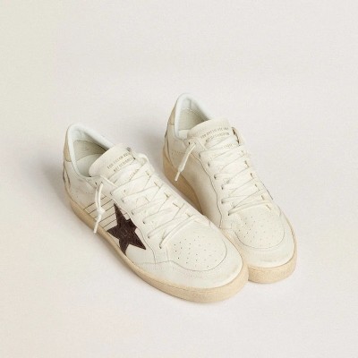 Golden Goose Ball Star Sneaker With Burgundy Croc-Print Leather Star And Gold Heel Tab Golden Goose Ball Star Sneaker With Burgundy Croc-Print Leather Star And Gold Heel Tab