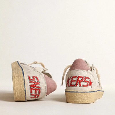 Golden Goose Ball Star Sneaker With Glitter Star And Pink Suede Heel Tab Golden Goose Ball Star Sneaker With Glitter Star And Pink Suede Heel Tab