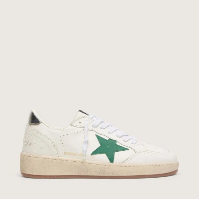 Golden Goose Ball Star Sneaker With Green Leather Star And Metallic Leather Heel Tab Golden Goose Ball Star Sneaker With Green Leather Star And Metallic Leather Heel Tab