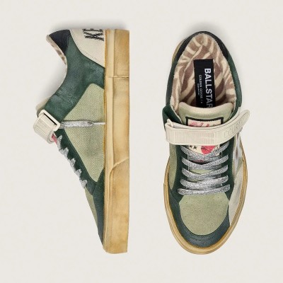 Golden Goose Ball Star Lab Sneaker In Green Suede With Silver Leather Star And Black Suede Heel Tab Golden Goose Ball Star Lab Sneaker In Green Suede With Silver Leather Star And Black Suede Heel Tab