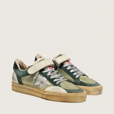 Golden Goose Ball Star Lab Sneaker In Green Suede With Silver Leather Star And Black Suede Heel Tab