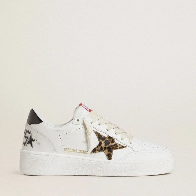 Golden Goose Ball Star Sneaker With Leopard Pony Skin Star And Black Laminated Leather Heel Tab Golden Goose Ball Star Sneaker With Leopard Pony Skin Star And Black Laminated Leather Heel Tab
