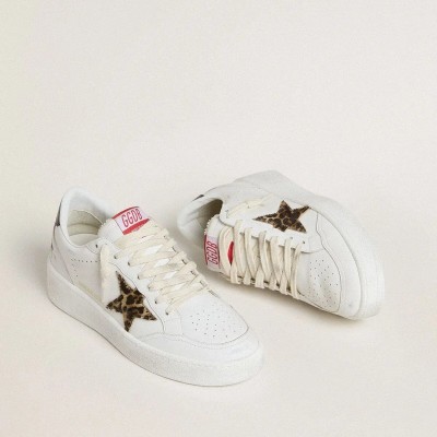 Golden Goose Ball Star Sneaker With Leopard Pony Skin Star And Black Laminated Leather Heel Tab