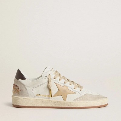 Golden Goose Ball Star Ltd Sneaker With Beige Star And Black Heel Tab Golden Goose Ball Star Ltd Sneaker With Beige Star And Black Heel Tab
