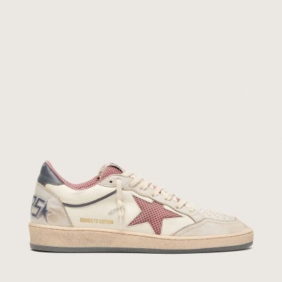 Golden Goose Ball Star Ltd Sneaker In Beige Leather With Pink Mesh Star And Blue Leather Heel Tab Golden Goose Ball Star Ltd Sneaker In Beige Leather With Pink Mesh Star And Blue Leather Heel Tab