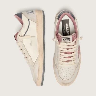 Golden Goose Ball Star Ltd Sneaker In Beige Leather With Pink Mesh Star And Blue Leather Heel Tab Golden Goose Ball Star Ltd Sneaker In Beige Leather With Pink Mesh Star And Blue Leather Heel Tab