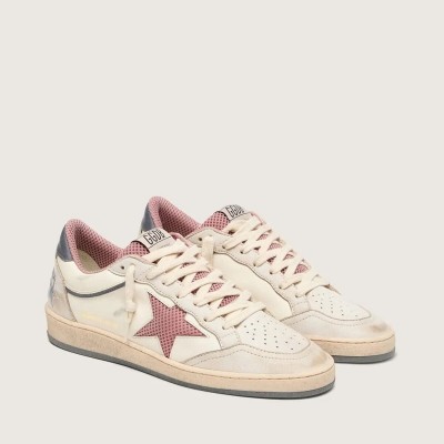 Golden Goose Ball Star Ltd Sneaker In Beige Leather With Pink Mesh Star And Blue Leather Heel Tab