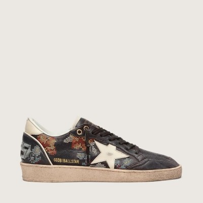Golden Goose Ball Star Ltd Sneaker In Ebony Nappa With Multicolor Embroidery And White Star Golden Goose Ball Star Ltd Sneaker In Ebony Nappa With Multicolor Embroidery And White Star