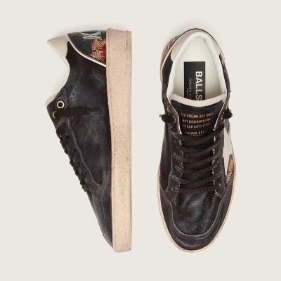 Golden Goose Ball Star Ltd Sneaker In Ebony Nappa With Multicolor Embroidery And White Star Golden Goose Ball Star Ltd Sneaker In Ebony Nappa With Multicolor Embroidery And White Star