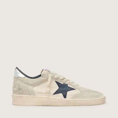 Golden Goose Ball Star Ltd Sneaker In Gray Suede With Blue Star And Cream-Colored Crochet Inserts Golden Goose Ball Star Ltd Sneaker In Gray Suede With Blue Star And Cream-Colored Crochet Inserts