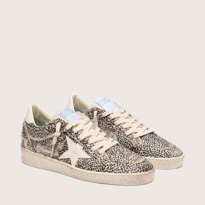 Golden Goose Ball Star Ltd Sneaker In Leopard Pony Skin With Cream Leather Star