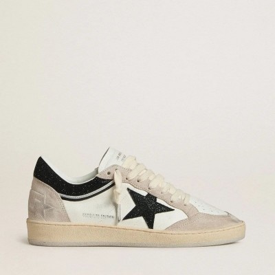 Golden Goose Ball Star Ltd Sneaker In Nappa With Black Crystal Star And Beige Suede Inserts Golden Goose Ball Star Ltd Sneaker In Nappa With Black Crystal Star And Beige Suede Inserts