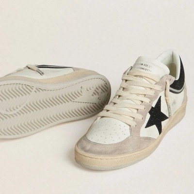 Golden Goose Ball Star Ltd Sneaker In Nappa With Black Crystal Star And Beige Suede Inserts Golden Goose Ball Star Ltd Sneaker In Nappa With Black Crystal Star And Beige Suede Inserts