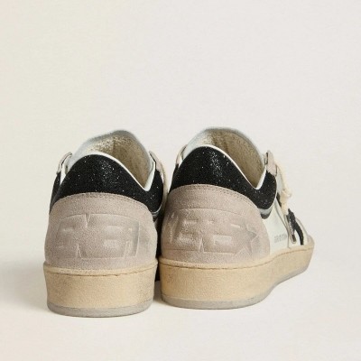 Golden Goose Ball Star Ltd Sneaker In Nappa With Black Crystal Star And Beige Suede Inserts Golden Goose Ball Star Ltd Sneaker In Nappa With Black Crystal Star And Beige Suede Inserts
