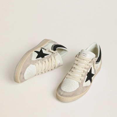 Golden Goose Ball Star Ltd Sneaker In Nappa With Black Crystal Star And Beige Suede Inserts Golden Goose Ball Star Ltd Sneaker In Nappa With Black Crystal Star And Beige Suede Inserts