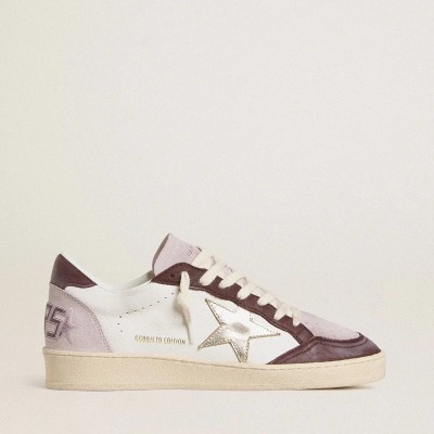 Golden Goose Ball Star Ltd Sneaker In Nappa With Platinum Foiled Leather Star And Burgundy Nubuck Leather Heel Tab Golden Goose Ball Star Ltd Sneaker In Nappa With Platinum Foiled Leather Star And Burgundy Nubuck Leather Heel Tab