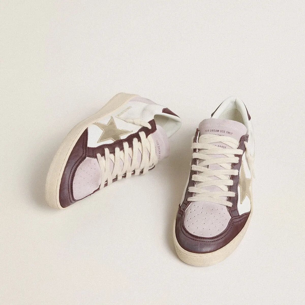 Golden Goose Ball Star Ltd Sneaker In Nappa With Platinum Foiled Leather Star And Burgundy Nubuck Leather Heel Tab Golden Goose Ball Star Ltd Sneaker In Nappa With Platinum Foiled Leather Star And Burgundy Nubuck Leather Heel Tab