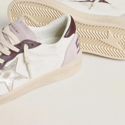Golden Goose Ball Star Ltd Sneaker In Nappa With Platinum Foiled Leather Star And Burgundy Nubuck Leather Heel Tab Golden Goose Ball Star Ltd Sneaker In Nappa With Platinum Foiled Leather Star And Burgundy Nubuck Leather Heel Tab