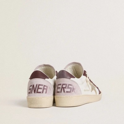 Golden Goose Ball Star Ltd Sneaker In Nappa With Platinum Foiled Leather Star And Burgundy Nubuck Leather Heel Tab Golden Goose Ball Star Ltd Sneaker In Nappa With Platinum Foiled Leather Star And Burgundy Nubuck Leather Heel Tab