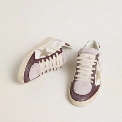 Golden Goose Ball Star Ltd Sneaker In Nappa With Platinum Foiled Leather Star And Burgundy Nubuck Leather Heel Tab Golden Goose Ball Star Ltd Sneaker In Nappa With Platinum Foiled Leather Star And Burgundy Nubuck Leather Heel Tab