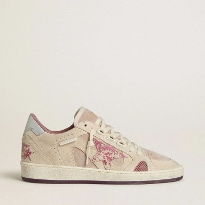 Golden Goose Ball Star Ltd Sneaker In Pink And Beige Suede With Pearl-Gray Leather Heel Tab Golden Goose Ball Star Ltd Sneaker In Pink And Beige Suede With Pearl-Gray Leather Heel Tab