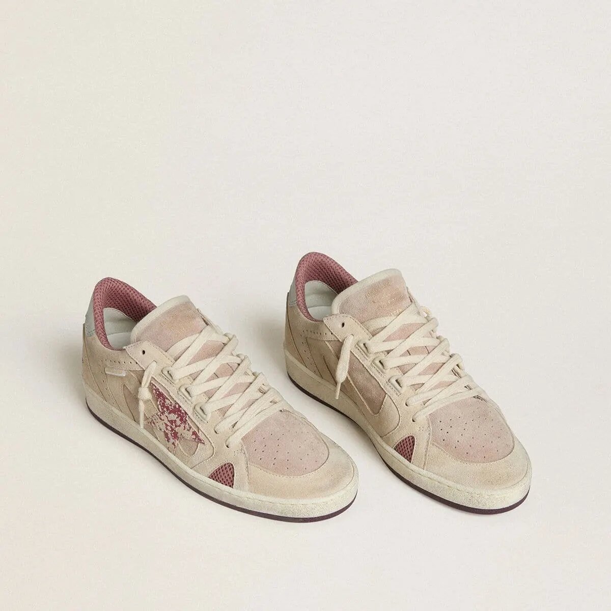Golden Goose Ball Star Ltd Sneaker In Pink And Beige Suede With Pearl-Gray Leather Heel Tab Golden Goose Ball Star Ltd Sneaker In Pink And Beige Suede With Pearl-Gray Leather Heel Tab