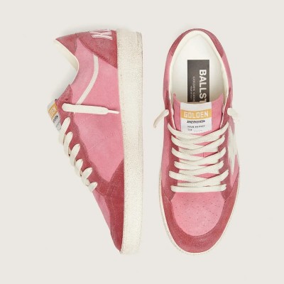 Golden Goose Ball Star Ltd Sneaker In Pink Suede With Cream Leather Star And Red Suede Inserts Golden Goose Ball Star Ltd Sneaker In Pink Suede With Cream Leather Star And Red Suede Inserts