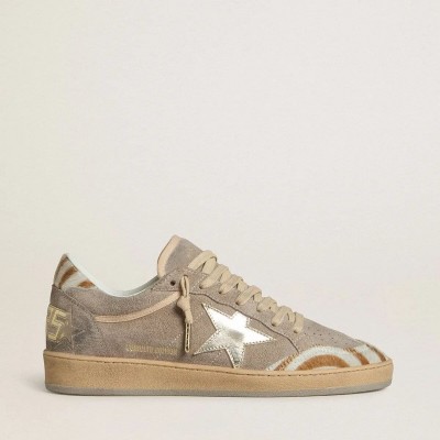 Golden Goose Ball Star Ltd Sneaker In Suede With Metallic Leather Star And Zebra Pony Skin Heel Tab Golden Goose Ball Star Ltd Sneaker In Suede With Metallic Leather Star And Zebra Pony Skin Heel Tab