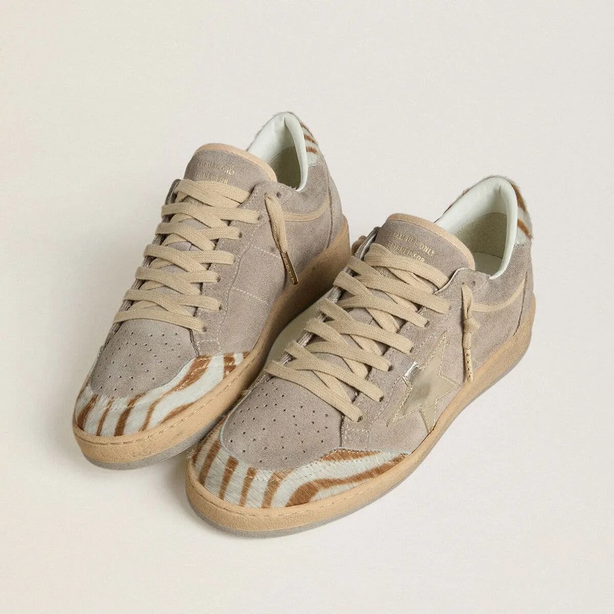 Golden Goose Ball Star Ltd Sneaker In Suede With Metallic Leather Star And Zebra Pony Skin Heel Tab Golden Goose Ball Star Ltd Sneaker In Suede With Metallic Leather Star And Zebra Pony Skin Heel Tab