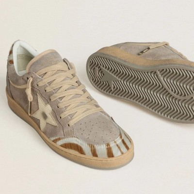 Golden Goose Ball Star Ltd Sneaker In Suede With Metallic Leather Star And Zebra Pony Skin Heel Tab Golden Goose Ball Star Ltd Sneaker In Suede With Metallic Leather Star And Zebra Pony Skin Heel Tab