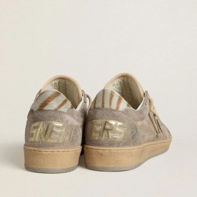 Golden Goose Ball Star Ltd Sneaker In Suede With Metallic Leather Star And Zebra Pony Skin Heel Tab Golden Goose Ball Star Ltd Sneaker In Suede With Metallic Leather Star And Zebra Pony Skin Heel Tab