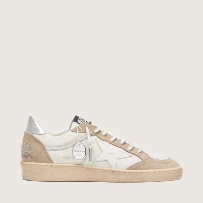 Golden Goose Ball Star Ltd Sneaker In White Leather And Beige Suede With White Star
