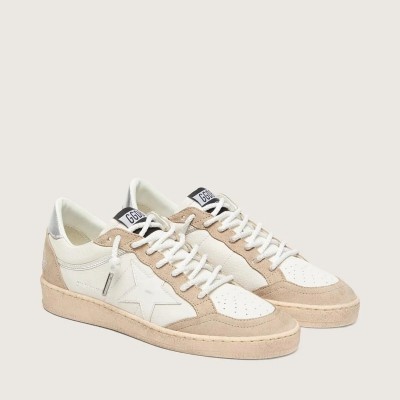 Golden Goose Ball Star Ltd Sneaker In White Leather And Beige Suede With White Star