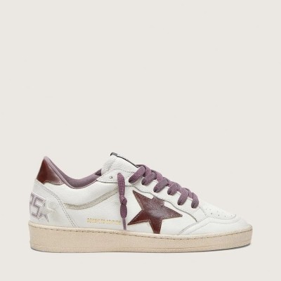 Golden Goose Ball Star Ltd Sneaker In White Leather With Burgundy Leather Star Golden Goose Ball Star Ltd Sneaker In White Leather With Burgundy Leather Star