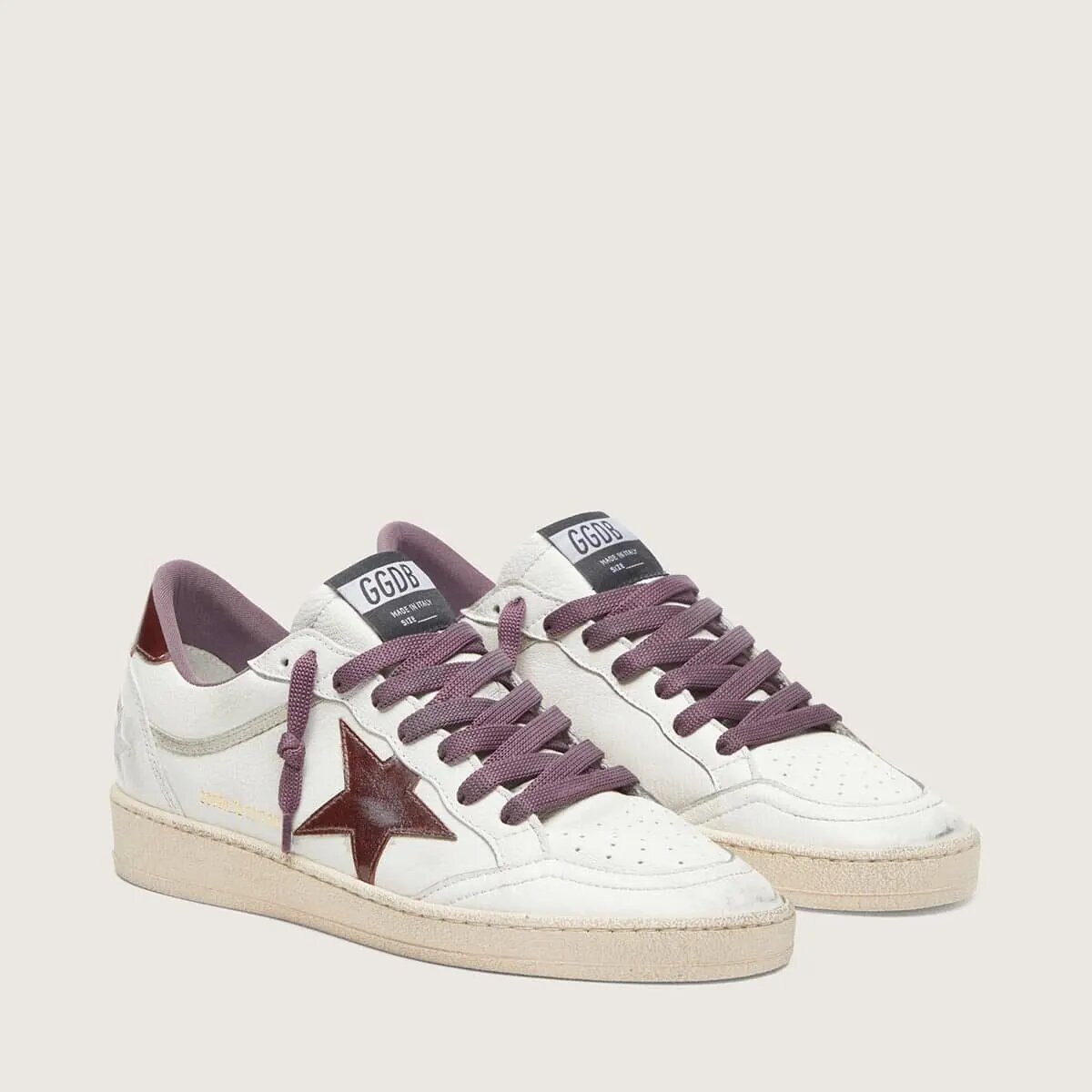Golden Goose Ball Star Ltd Sneaker In White Leather With Burgundy Leather Star Golden Goose Ball Star Ltd Sneaker In White Leather With Burgundy Leather Star