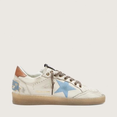 Golden Goose Ball Star Ltd Sneaker In White Leather With Light Blue Embroidered Star