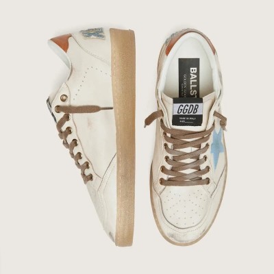 Golden Goose Ball Star Ltd Sneaker In White Leather With Light Blue Embroidered Star