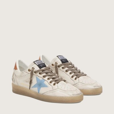 Golden Goose Ball Star Ltd Sneaker In White Leather With Light Blue Embroidered Star